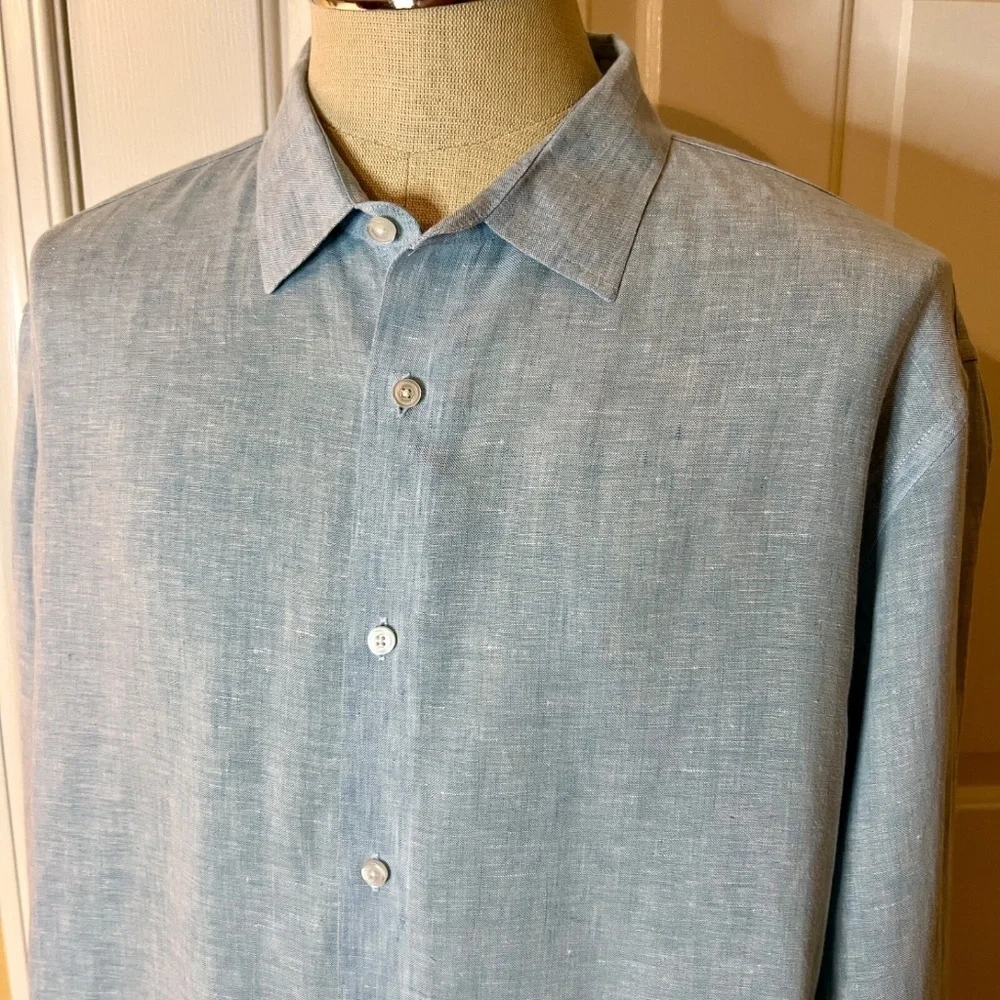 NWOT Mens UNTUCKit Franconia Wrinkle Resistant Regular Fit Blue Linen Shirt XXL
